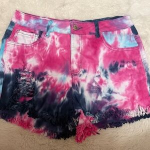 Tie-Dye Pink and Blue Women Shorts